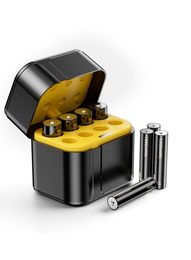 DPT 8‑Pack AA & AAA Rechargeable Lithium Batteries with LCD Charger Case, 4× AA 3700mWh + 4× AAA 1300mWh, IP68 Waterproof, 1300+ Cycles, Safe Long‑Lasting Battery Set for Home & Travel - Image 2